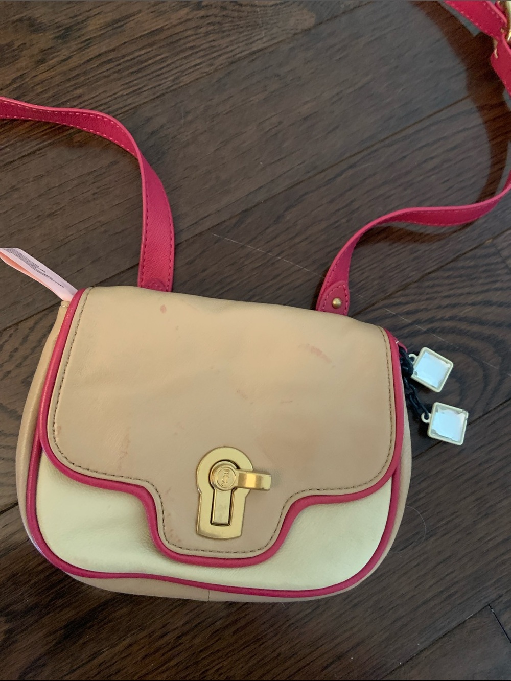 Original juicy couture leather Pink-Trim Cream Crossbody Bag RARE